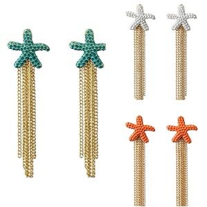 Hand Painted Textured Starfish Fringe Earrings